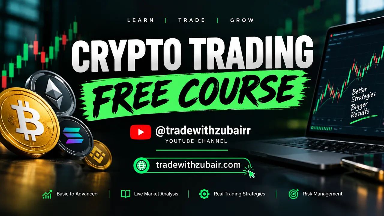 Crypto Trading Free Course thumbnail: Learn, Trade, Grow, from the YouTube channel @tradewithzubairr