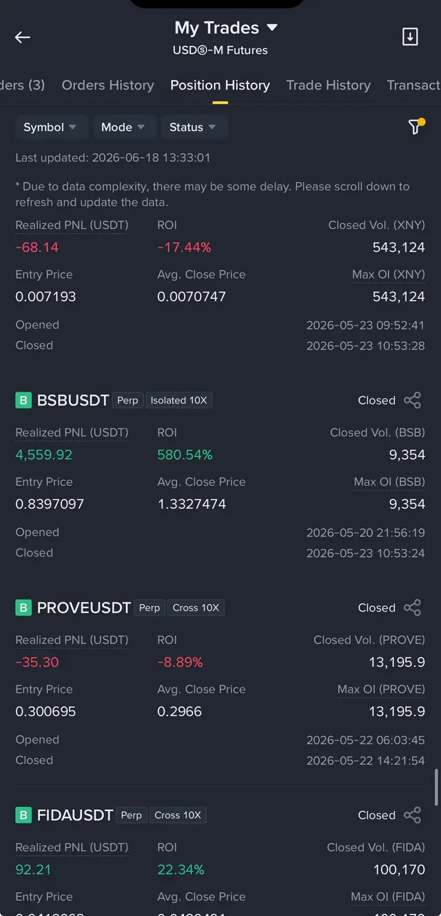 Binance Futures screenshot 5 of 6: Closed trade history