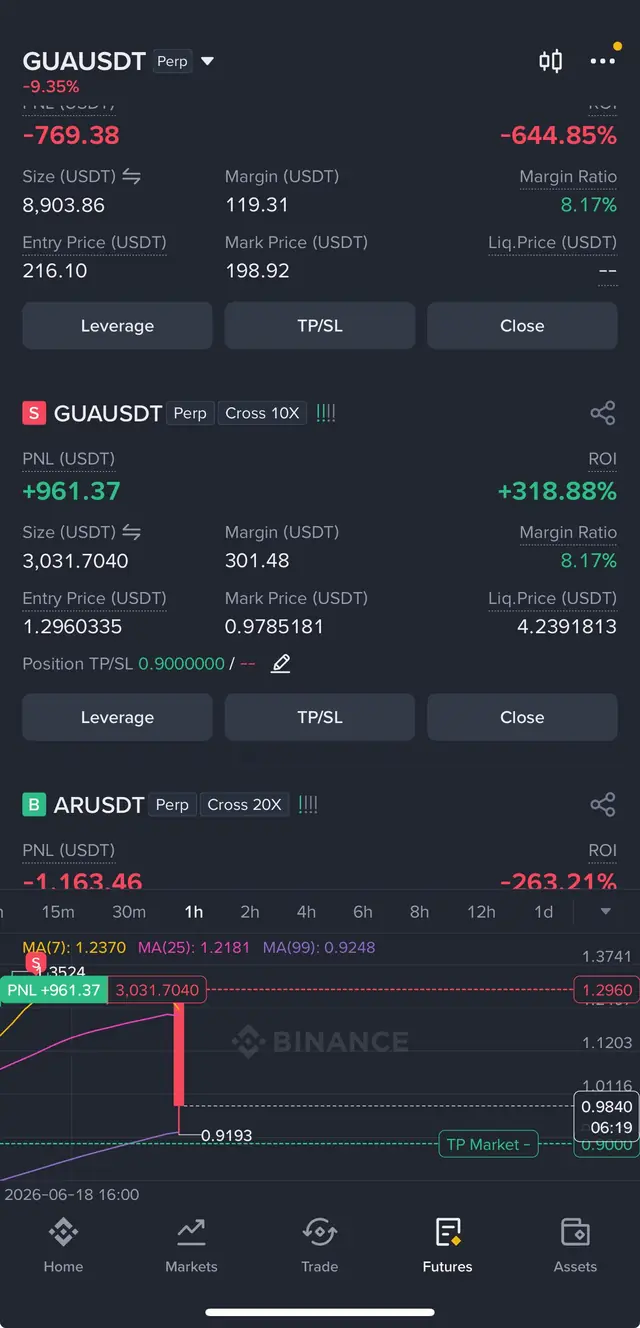 Binance Futures screenshot 1 of 13: Live open positions