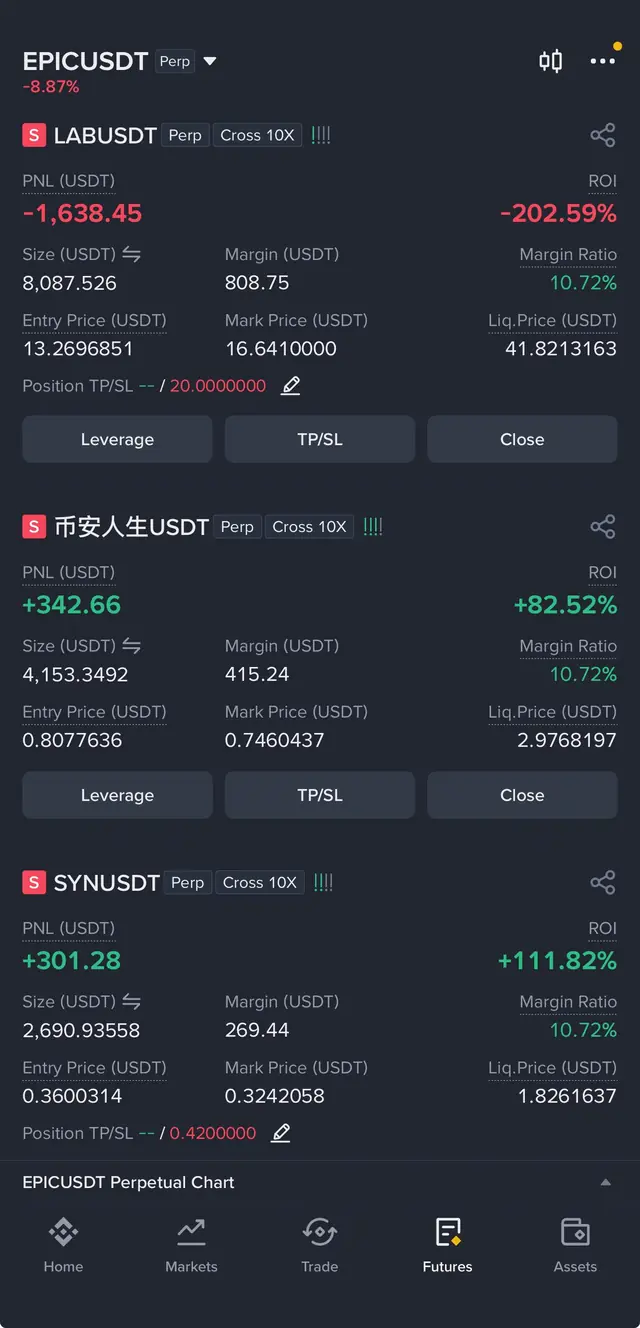 Binance Futures screenshot 7 of 13: Live open positions