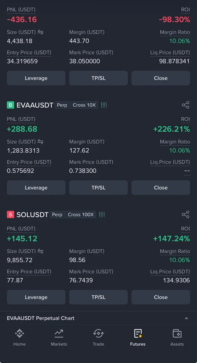 Binance Futures screenshot 9 of 13: Live open positions