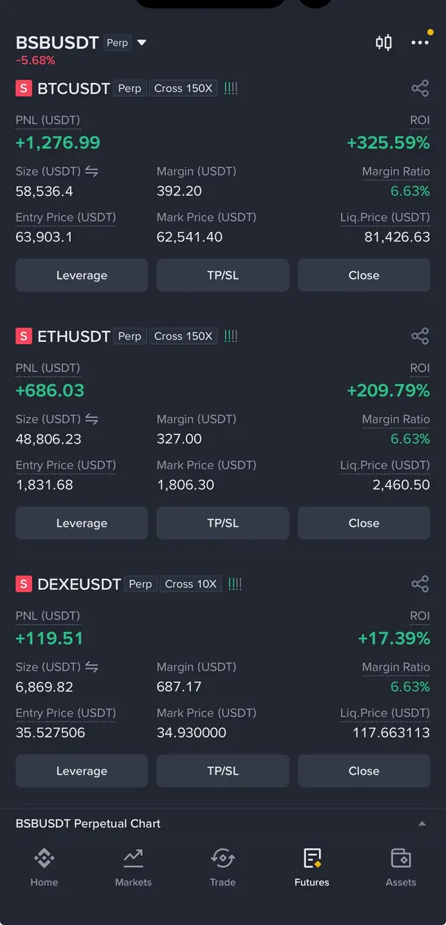 Binance Futures screenshot 11 of 13: Live open positions