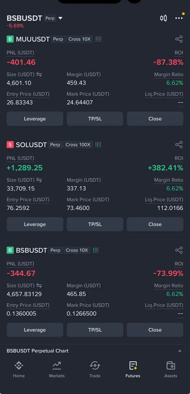 Binance Futures screenshot 13 of 13: Live open positions