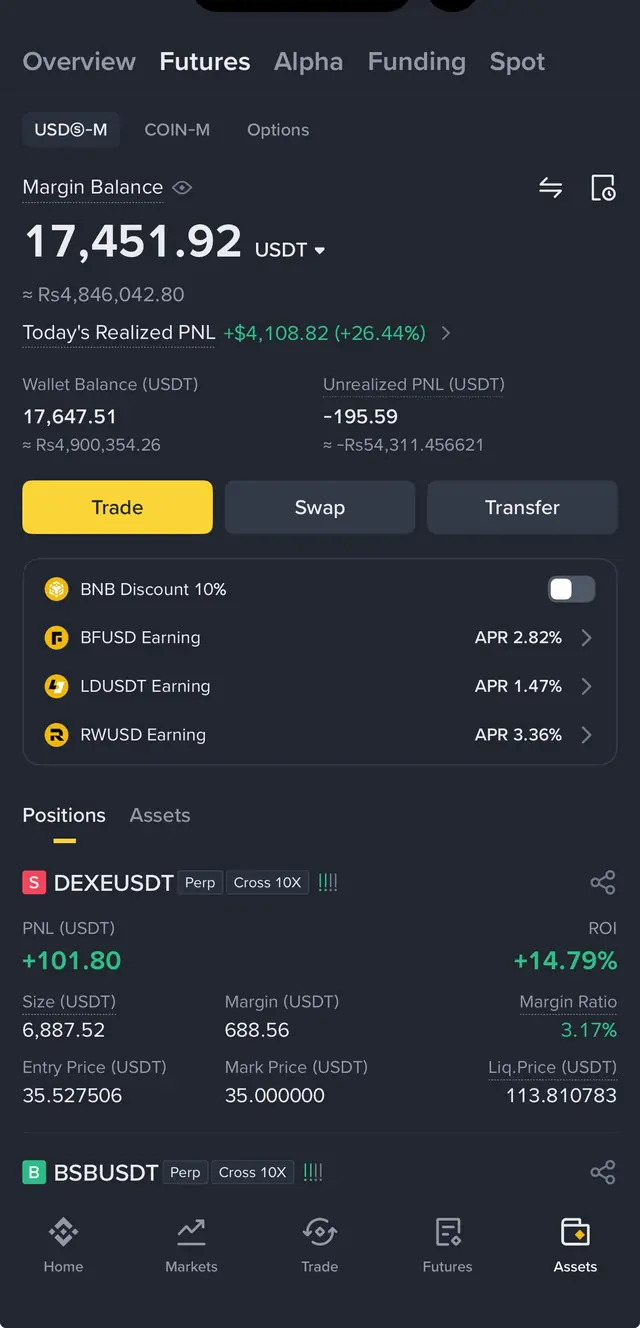 Binance Futures screenshot 1 of 5: Account & daily P&L
